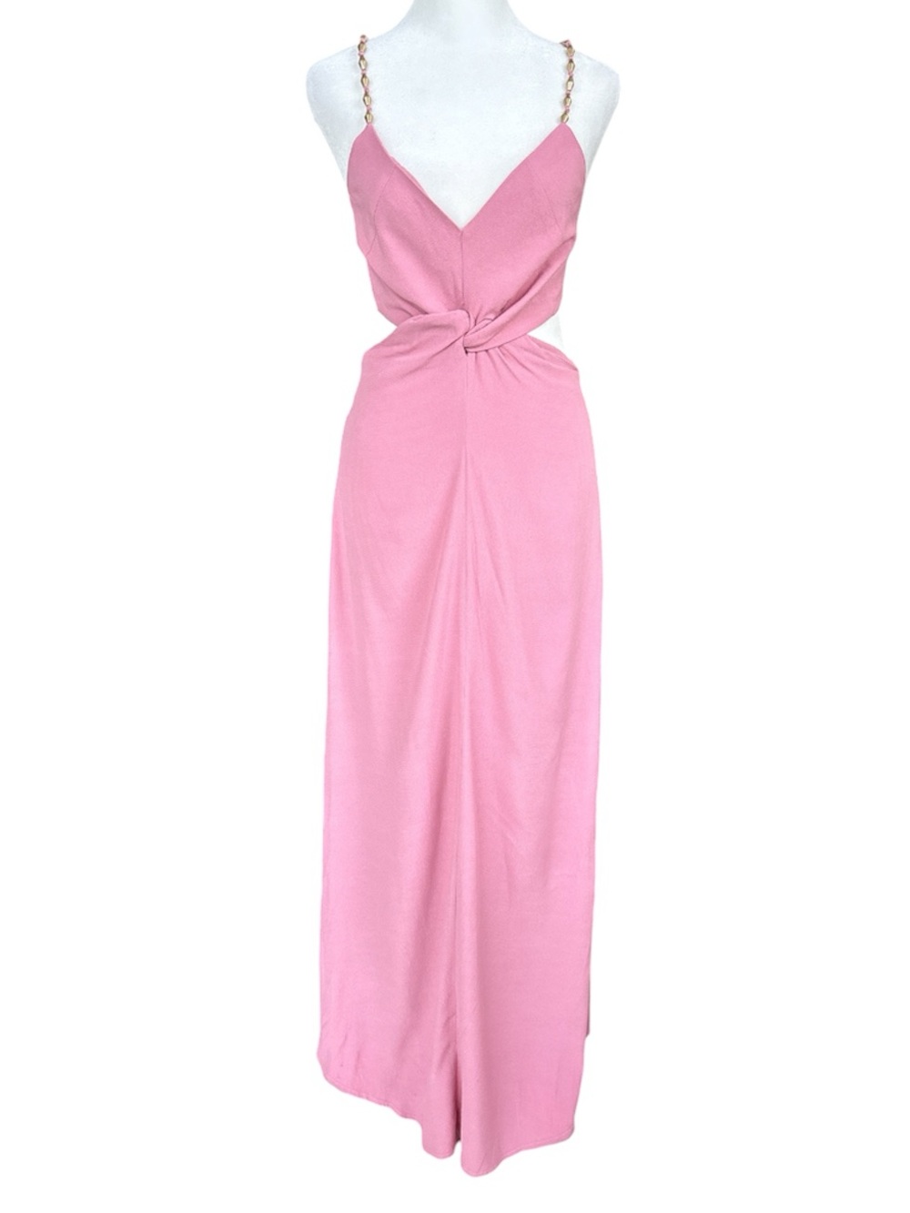 Vix Paula Hermanny Knot Dress with Cutouts and Beaded Straps Rose S